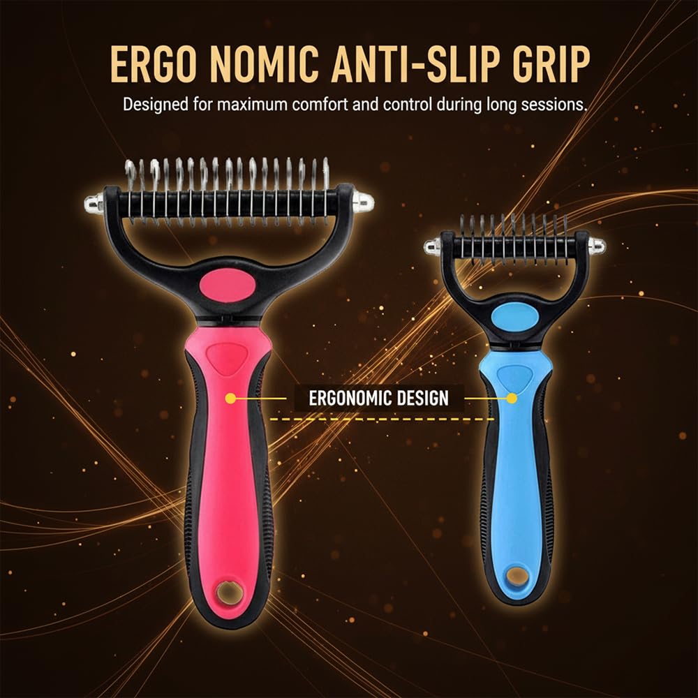 Dematting Comb for Dogs and Cats, Undercoat Rake Pet Brush for Long Hair, Deshedding Dog Brush Removes Tangles Knots and Loose Fur, Grooming Tool for Thick Coats (Blue L)