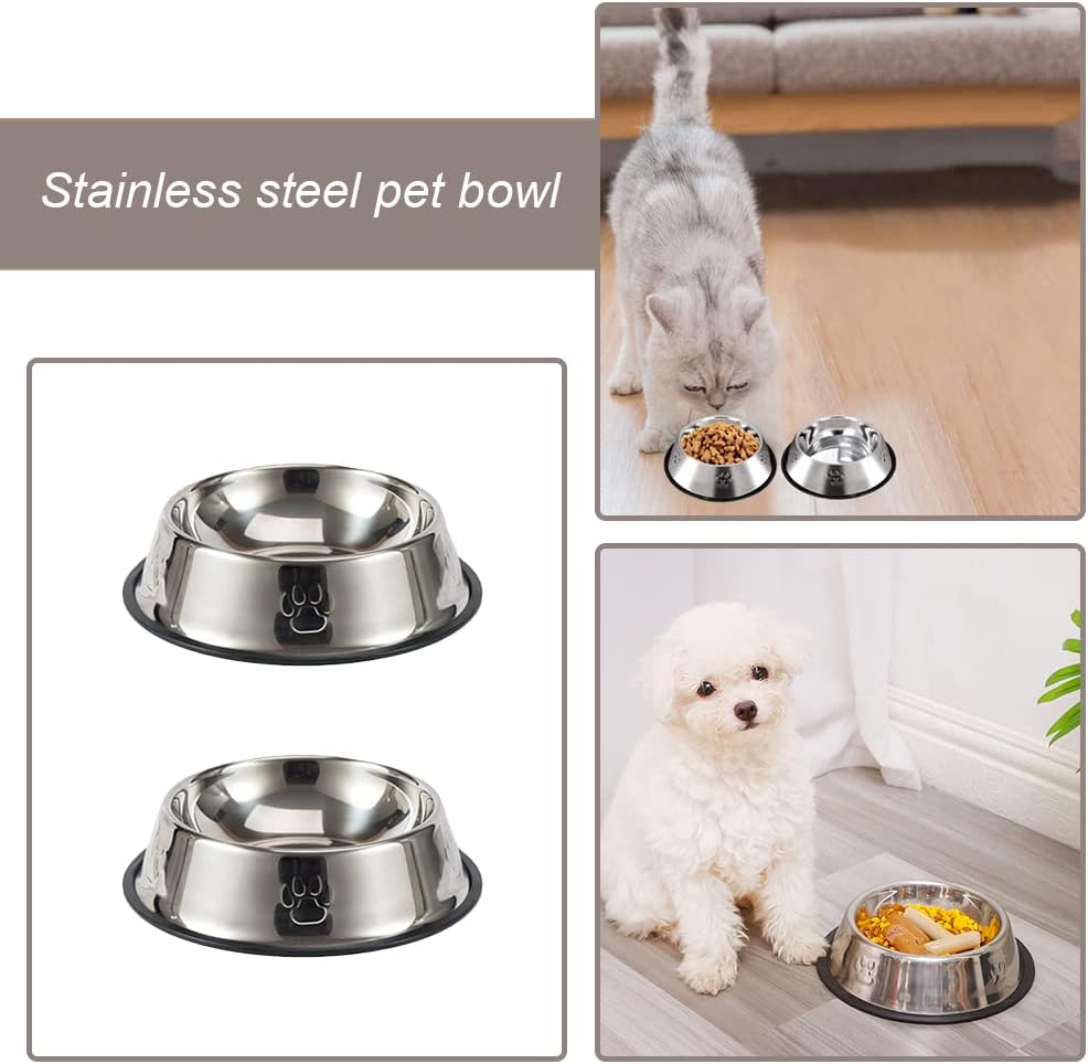 2 Pieces Cat Bowls Stainless Steel Cat Feeding Bowls Non-Slip Cat Food Bowls for Small Pet Cats and Dogs