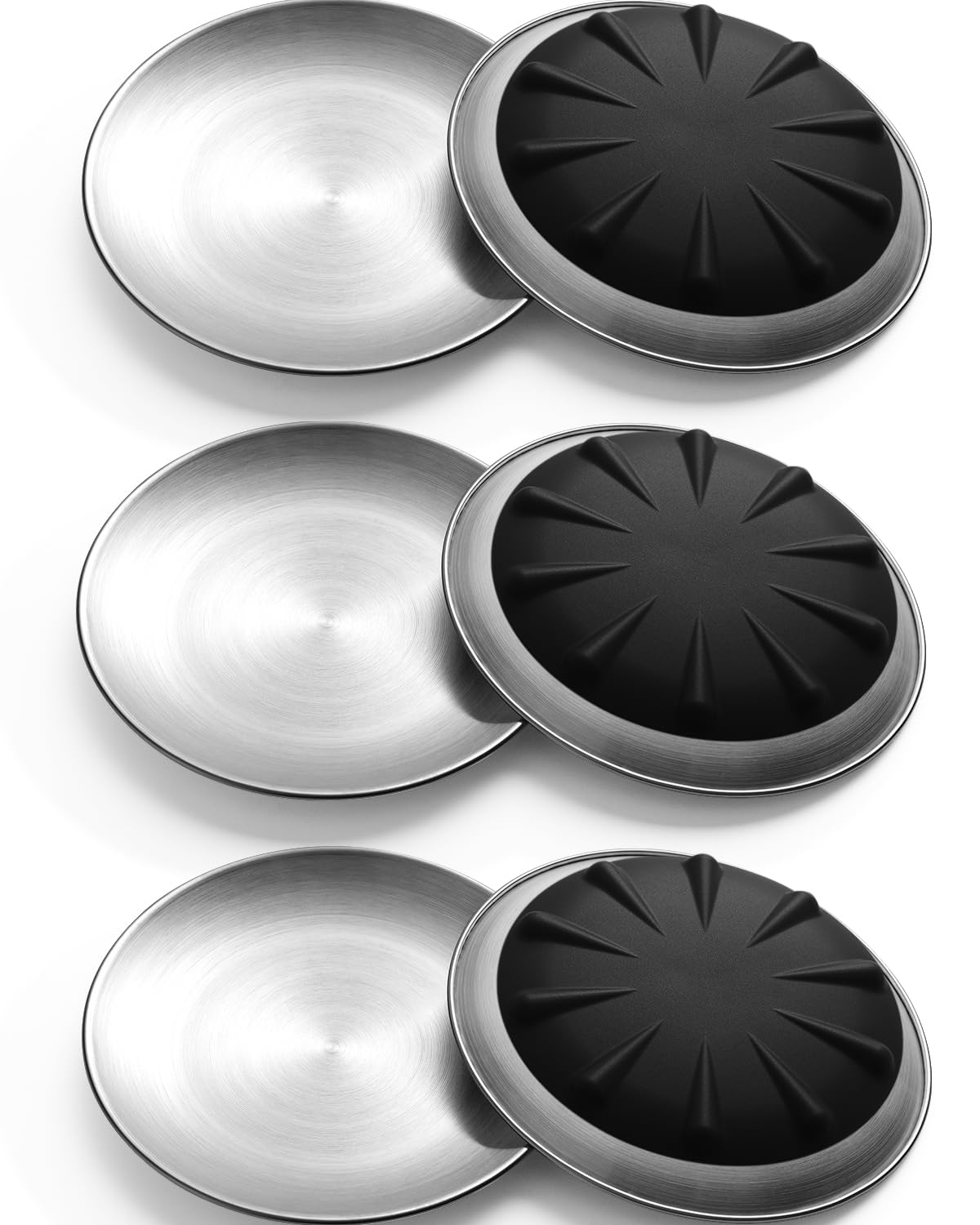 WROSWT 304 Stainless Steel Cat Plates for Wet Food, 6.7" Shallow/Wide Whisker Friendly Cats Food Bowls, Non-Slip Silicone Base,Easy to Clean Indoor Cat Feeding Dishes, 3 Pack