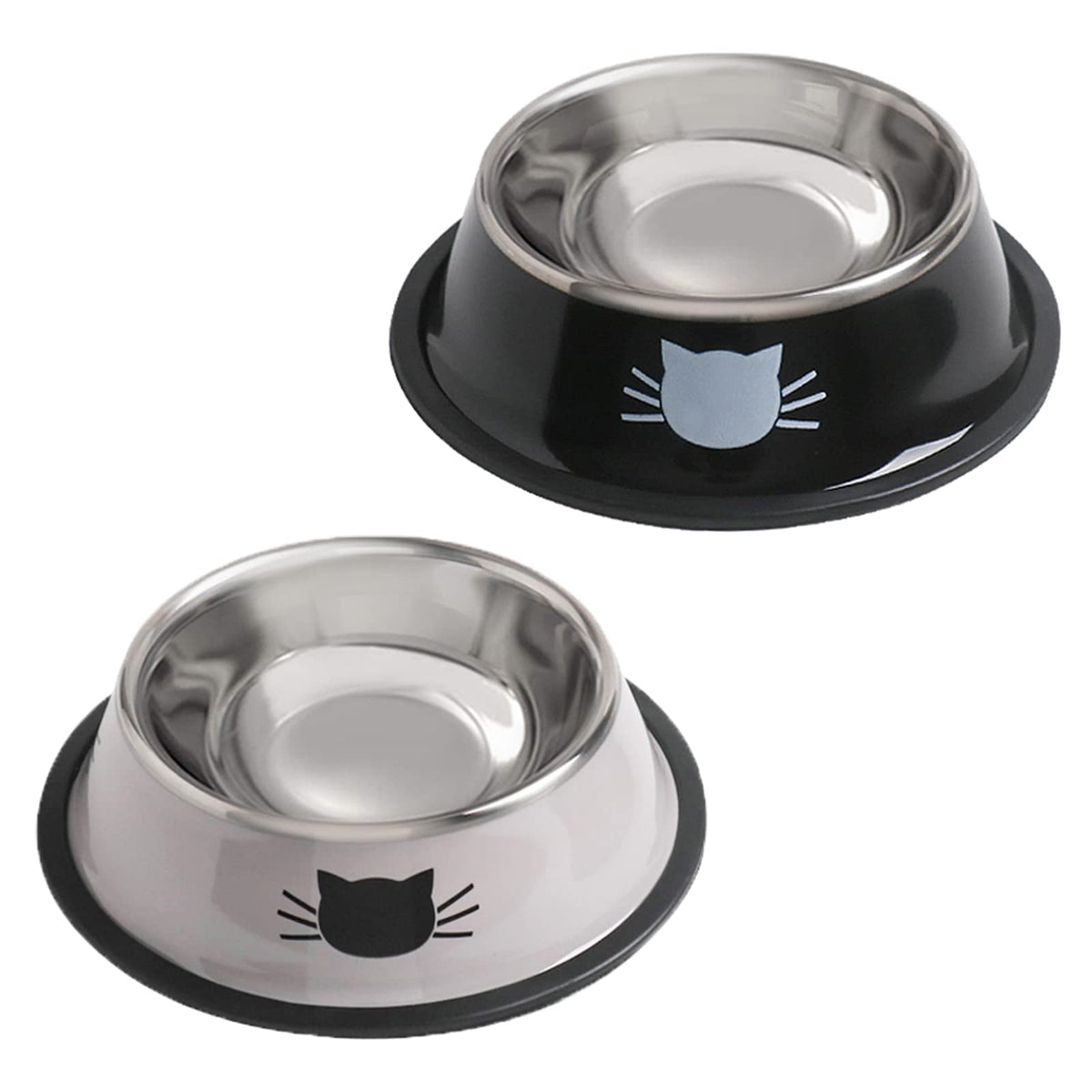 Cat Bowls for Food and Water,2PCS Rapsrk Non-Slip Stainless Steel 8 Oz Pet Bowl with Removable Rubber Base Dog Bowl,Stackable Cat Puppy Dishes Bowls with Cute Cats Painted