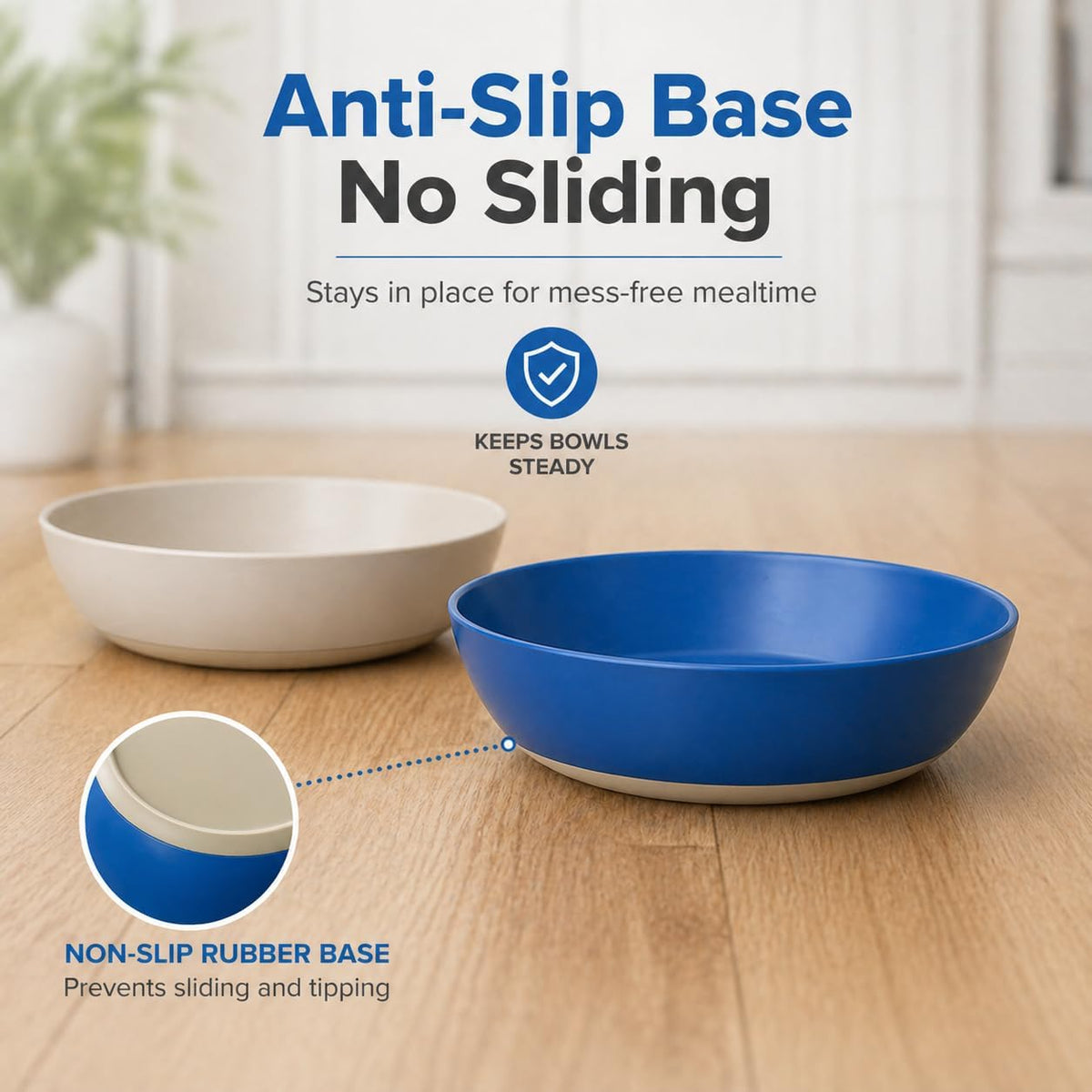 4 Pack Non-Slip Plastic Cat Bowls for Indoor Cats, Food & Water Dishes for Kittens, Puppies & Small Pets, Anti-Skid Rubber Base, Gray & Blue, Easy to Clean (Grey and Blue)