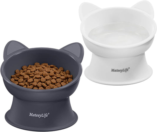 MateeyLife 2 Pack Elevated Cat Food Bowls for Indoor Cats & Kittens