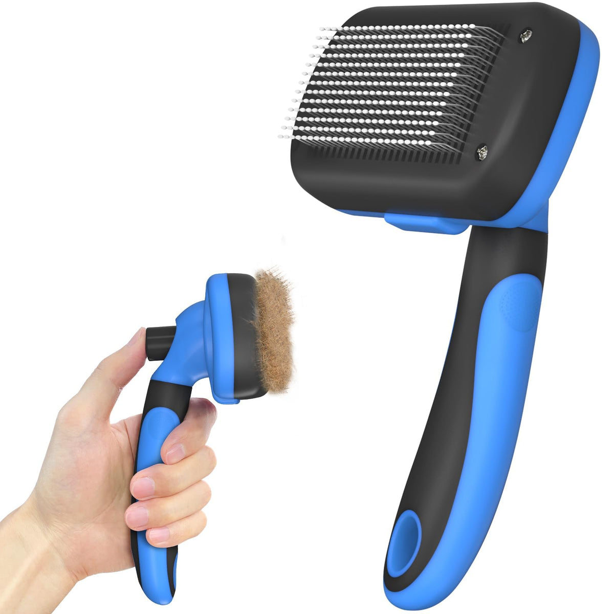 Dipoo Self Cleaning Shedding Brush - Skin Friendly Grooming Tool for Dogs, Cats, and Puppies, Deshedding and Hair Removal for Long and Short Haired Pets, Black