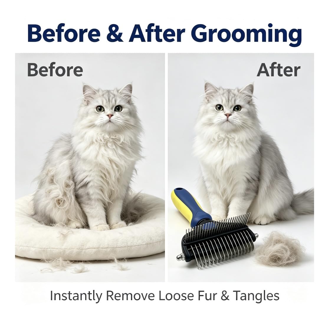 2-in-1 Pet Grooming Comb, Undercoat Rake & Deshedding Brush for Dogs&Cats