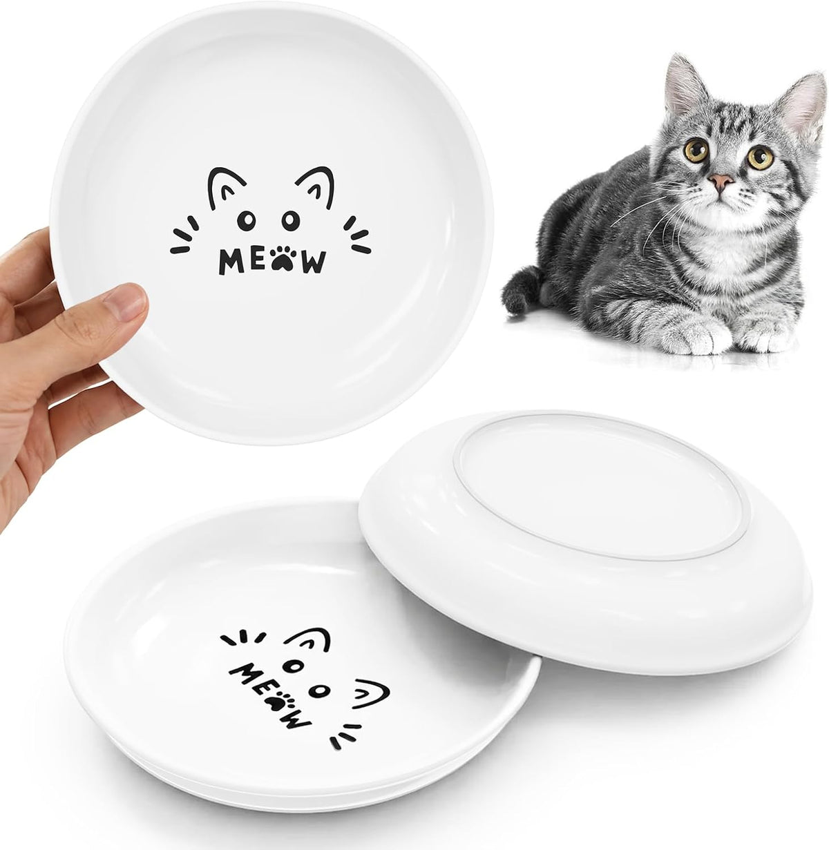 YINEYA 3 Pack Cat Food Bowls, Anti Whisker Fatigue Ceramic Cats Dishes Set