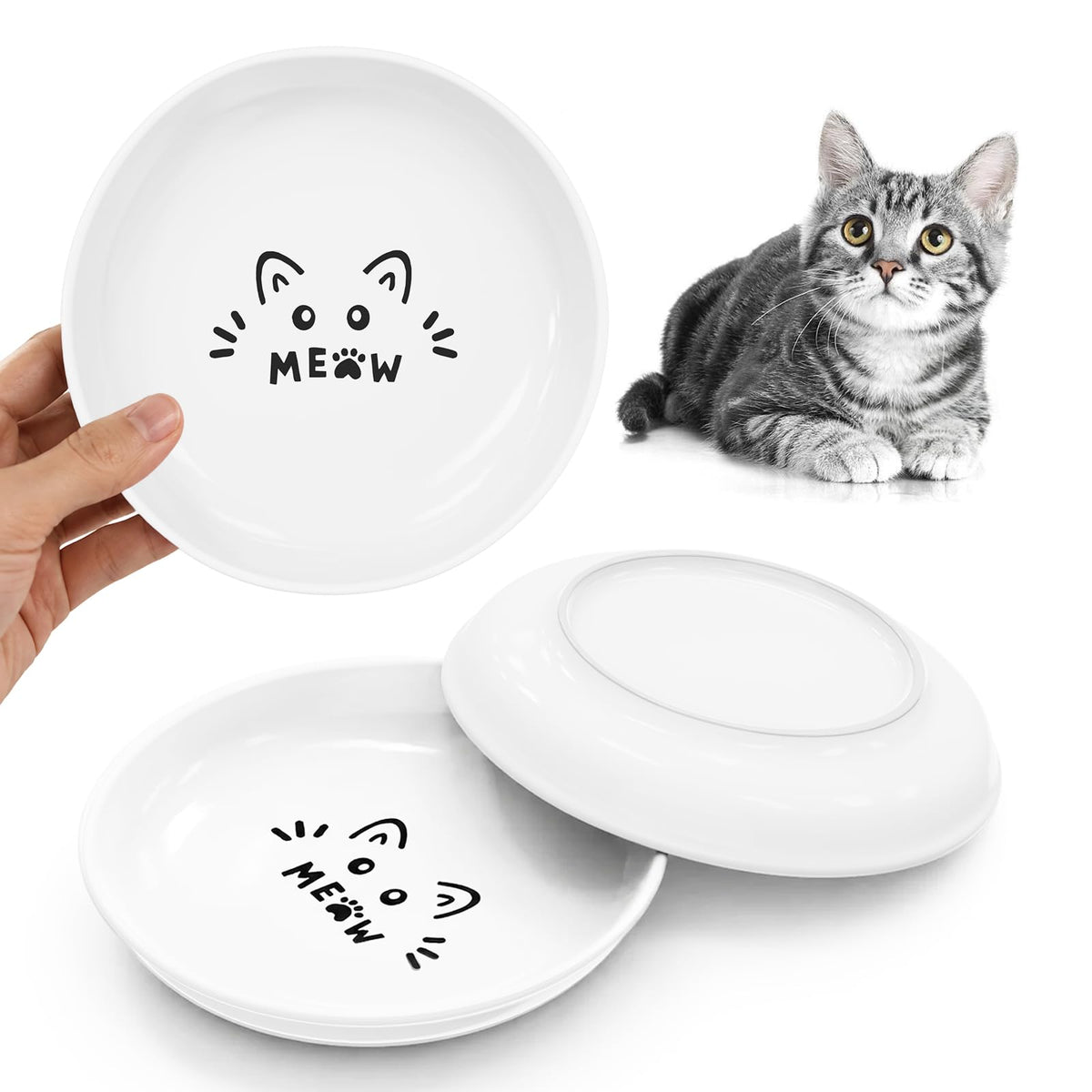 YINEYA 3 Pack Cat Food Bowls, Anti Whisker Fatigue Ceramic Cats Dishes Set