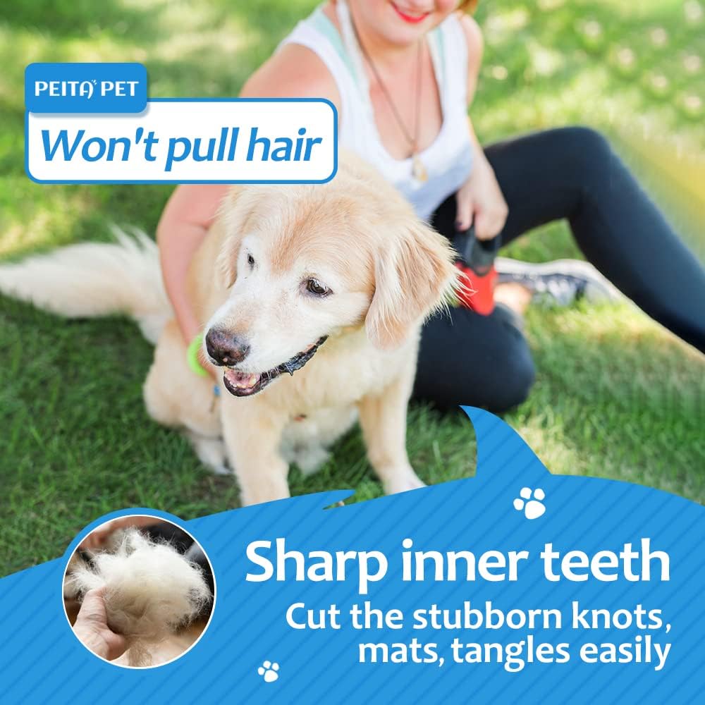 [ 2 in 1 design ] Undercoat Rake and Deshedding Tool for Dogs and Cats - Dematting Comb for Long Hair Pets, Grooming Brush to Clear Mats, Tangles and Reduce Shedding by 95%