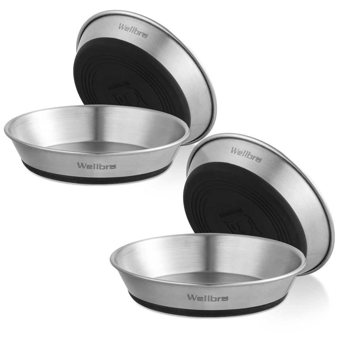 Cat Bowls, 304 Stainless Steel Non-Slip Wide Shallow, 2 Pack