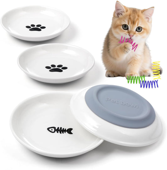 Cat Food Bowl, 4PCS Ceramic Cat Dishes for Food, Non-Slip Kitten Bowls Set
