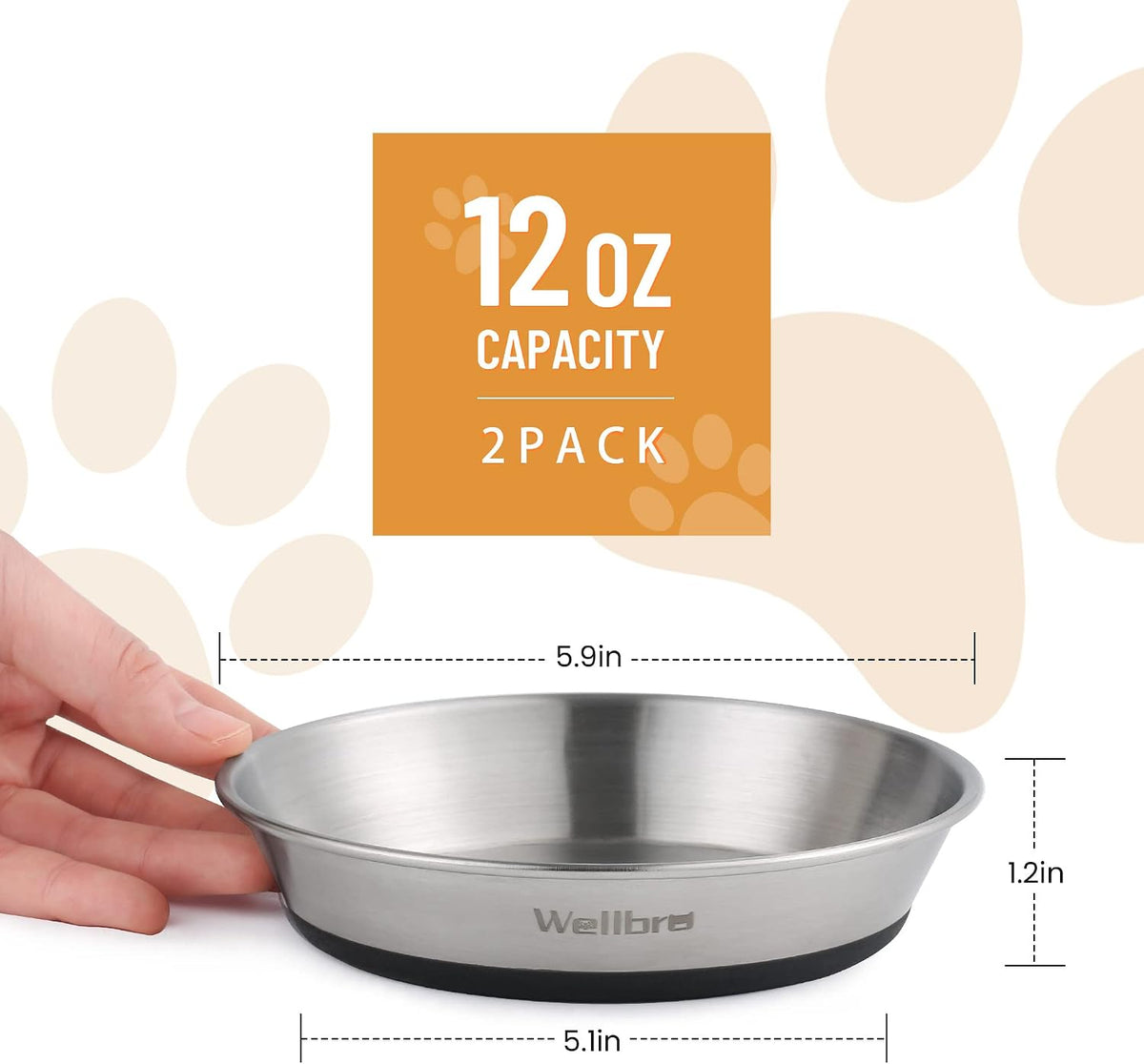 Cat Bowls, 304 Stainless Steel Non-Slip Wide Shallow, 4 Pack
