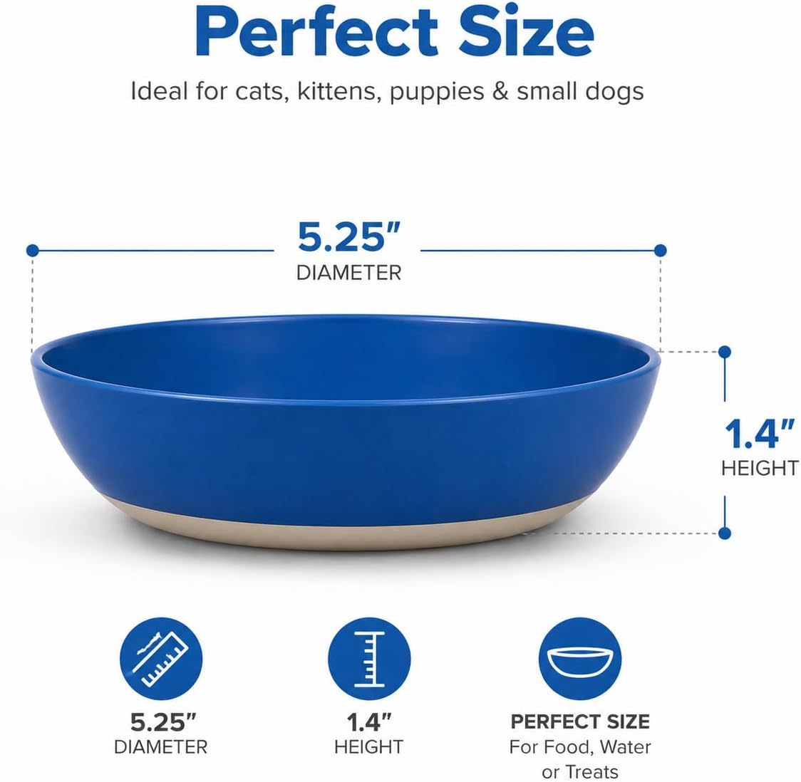 4 Pack Non-Slip Plastic Cat Bowls for Indoor Cats, Food & Water Dishes for Kittens, Puppies & Small Pets, Anti-Skid Rubber Base, Gray & Blue, Easy to Clean (Grey and Blue)