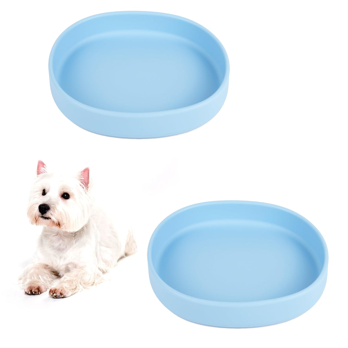 Silicone Cat Dog Bowls, Non Slip Dog Food Cat Feeding Plates, Pet Drinking Bowl for Dry and Wet Food, 10 OZ/330ML Water Bowl for Small Pets 2PCS (Yellow)