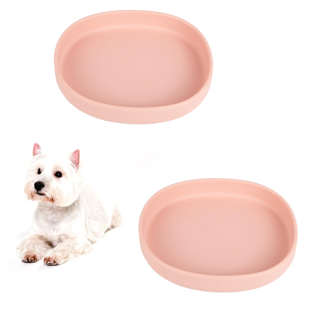 Silicone Cat Dog Bowls, Non Slip Dog Food Cat Feeding Plates, Pet Drinking Bowl for Dry and Wet Food, 10 OZ/330ML Water Bowl for Small Pets 2PCS (Yellow)
