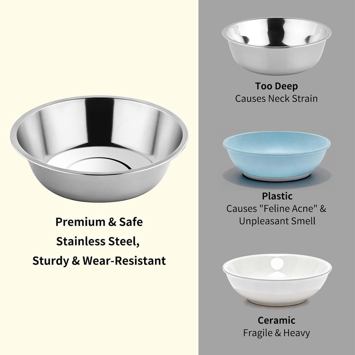 Tifanso 6PCS 5.6" Stainless Steel Whisker Friendly Cat Food & Water Bowls
