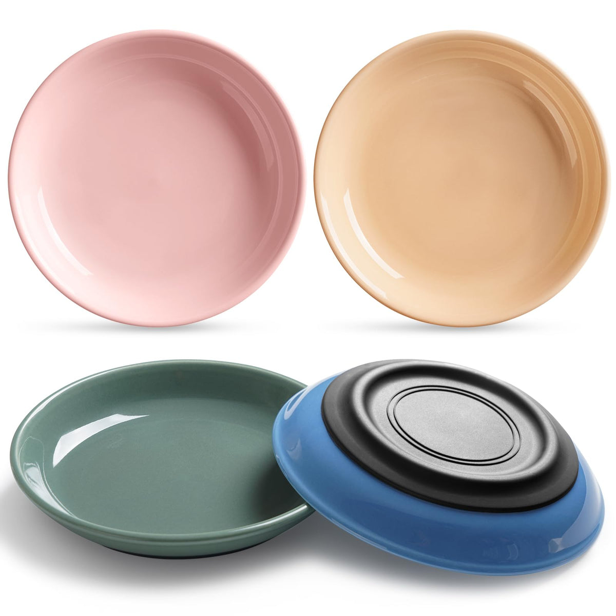 WROSWT No Spill Cat Bowls,Cat Food Bowl,Anti Whisker Fatigue Healthy Ceramic Cats Dishes Set for Indoor Cats,Shallow Wide Kitten Plates for Food and Water,Non-Slip Silicone Bottom,3 Pack
