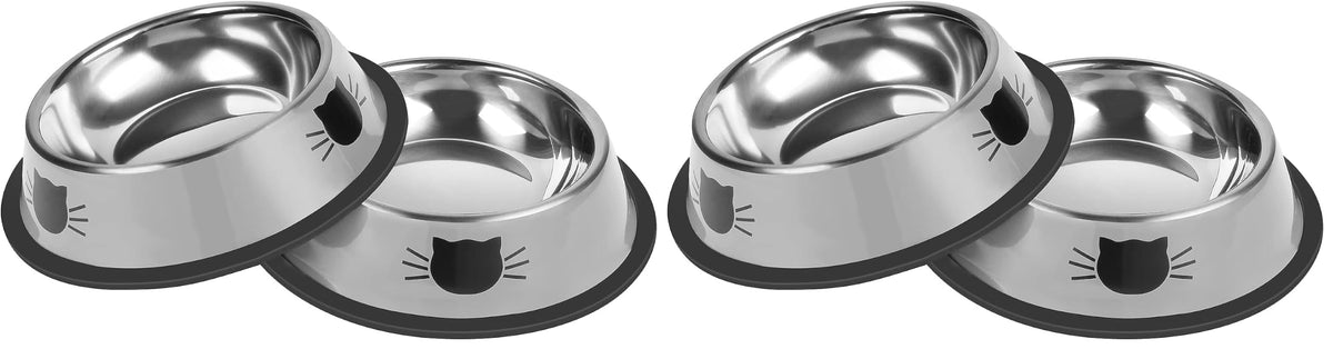 Serentive 2 Pcs Non-Slip Stainless Steel Small Cat Food Bowls - Unbreakable, Thicken 7 Oz Cat Dishes - Indoor, Removable Rubber Base, Easily Clean, Lovely Color