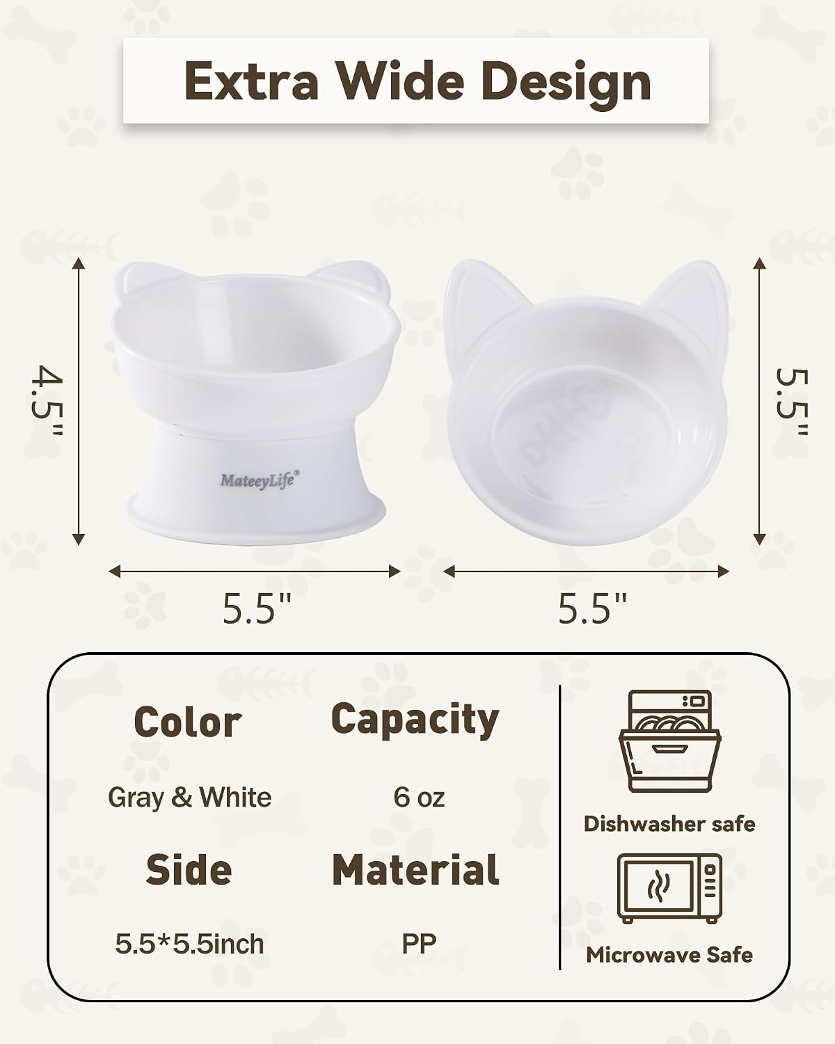 MateeyLife 2 Pack Elevated Cat Food Bowls for Indoor Cats & Kittens