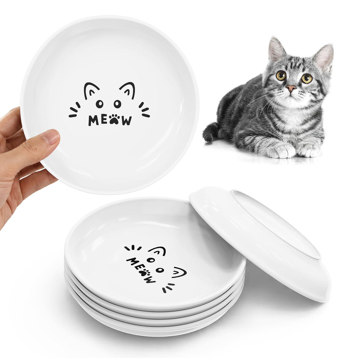 YINEYA 3 Pack Cat Food Bowls, Anti Whisker Fatigue Ceramic Cats Dishes Set