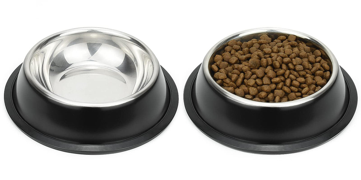 Stainless Steel Dog Bowls, Food and Water Non Slip Anti Skid Stackable Pet Puppy Dishes for Small, Medium and Large Dogs (2 Pack)