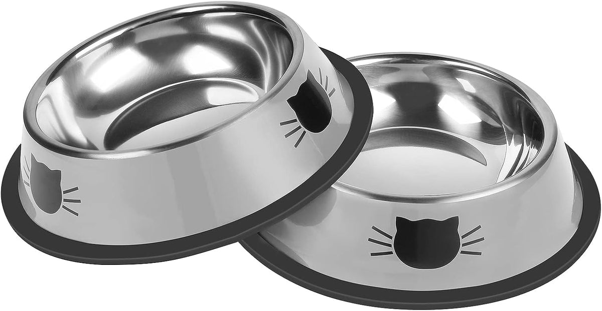 Serentive 2 Pcs Non-Slip Stainless Steel Small Cat Food Bowls - Unbreakable, Thicken 7 Oz Cat Dishes - Indoor, Removable Rubber Base, Easily Clean, Lovely Color