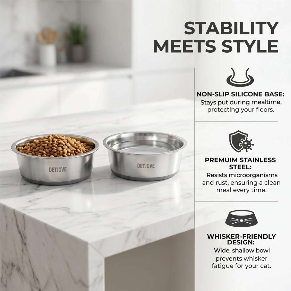 Non-Slip Stainless Steel Dog Cat Bowls, 30.4 oz / 3.75 Cup, 2 Pack