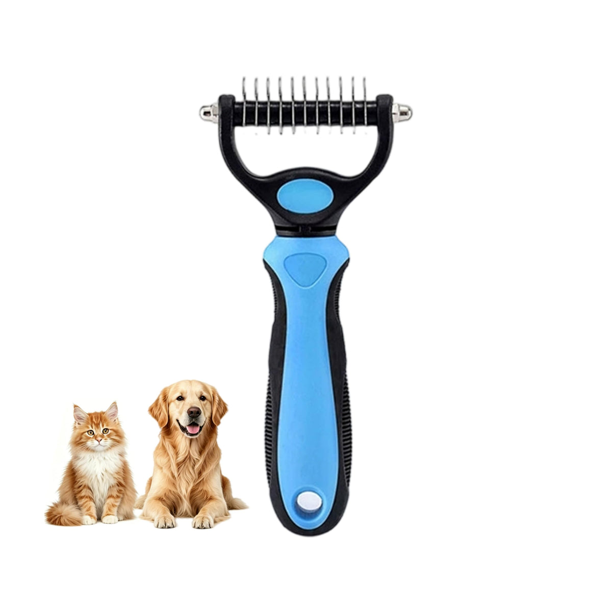 Dematting Comb for Dogs and Cats, Undercoat Rake Pet Brush for Long Hair, Deshedding Dog Brush Removes Tangles Knots and Loose Fur, Grooming Tool for Thick Coats (Blue L)