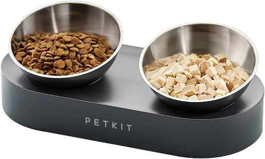 PETKIT 304 Stainless Steel Elevated Cat Bowls&Dog Bowls,Raised Cat Food and Water Bowl Set, Non-Slip, Anti Vomiting 15°Tilted Cat Small Animal Plate