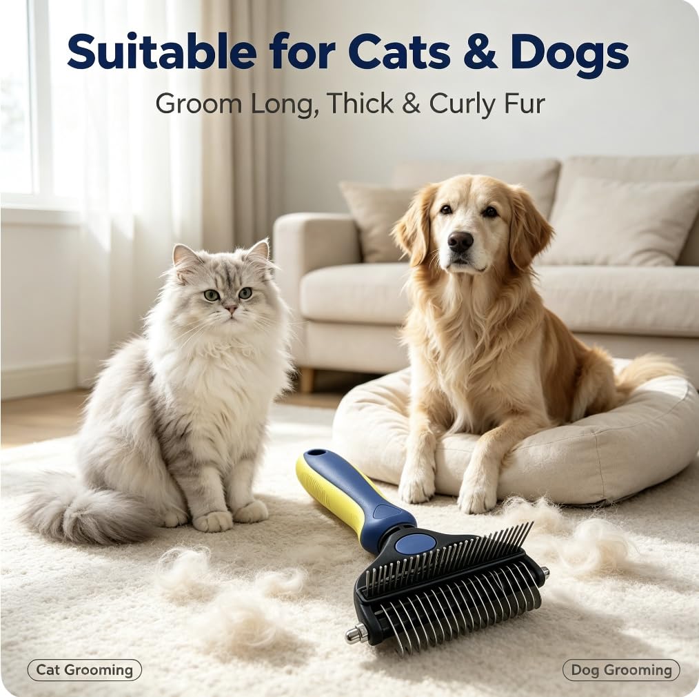 2-in-1 Pet Grooming Comb, Undercoat Rake & Deshedding Brush for Dogs&Cats