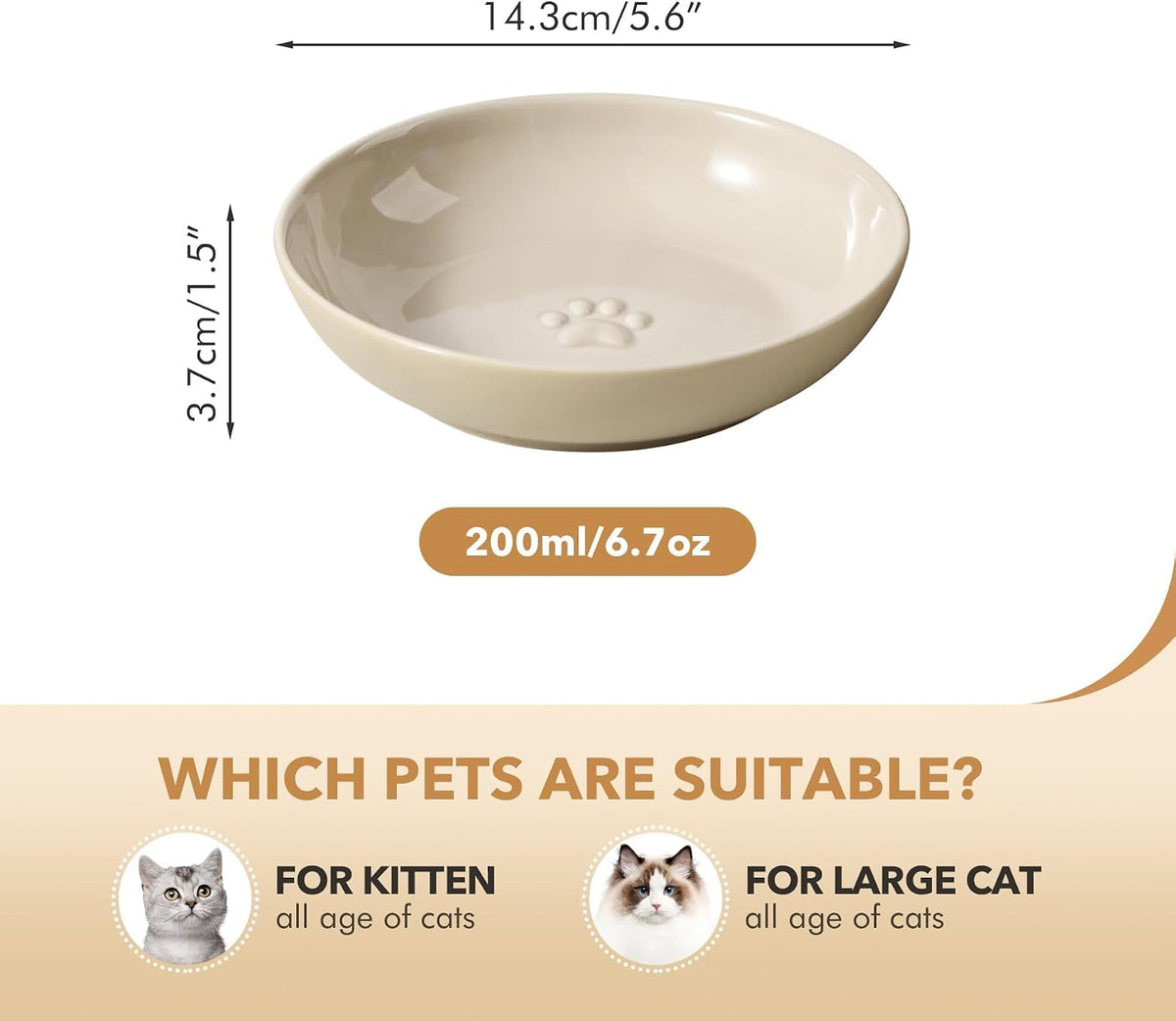 Havniva Ceramic Cat Bowls, Shallow Cat Dishes, Cat Food Plate Set of 3