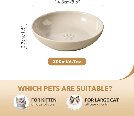 Havniva Ceramic Cat Bowls, Shallow Cat Dishes, Cat Food Plate Set of 3