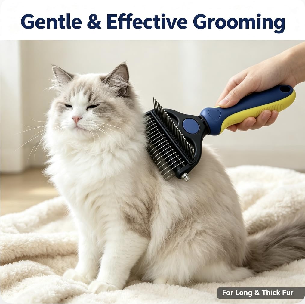 2-in-1 Pet Grooming Comb, Undercoat Rake & Deshedding Brush for Dogs&Cats