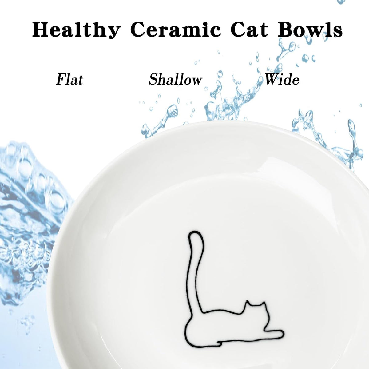 Fhiny 2PCS Cat Food Bowl,6" Ceramic Cat Dishes with Silicone Bottom Shallow Whisker Fatigue Kitten Plates Set for Indoor Cats Non-Slip Wide Kitten Pet Whisker Friendly Bowl for Wet Food Water (Cat)