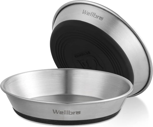 Cat Bowls, 304 Stainless Steel Non-Slip Wide Shallow, 2 Pack