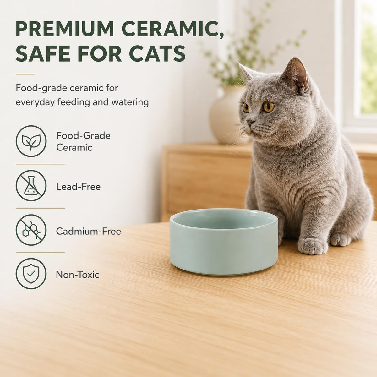 Havniva Cat Bowls Set of Two, 5.1” Ceramic Cat Food Bowls, Cat Water Bowl
