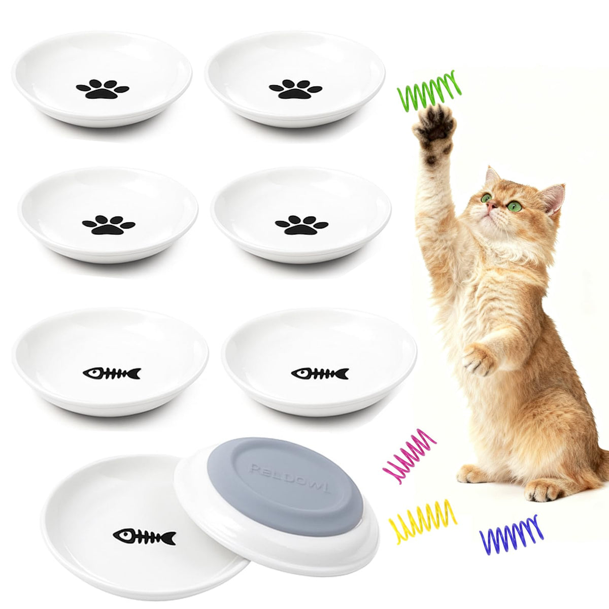 Cat Food Bowl, 4PCS Ceramic Cat Dishes for Food, Non-Slip Kitten Bowls Set