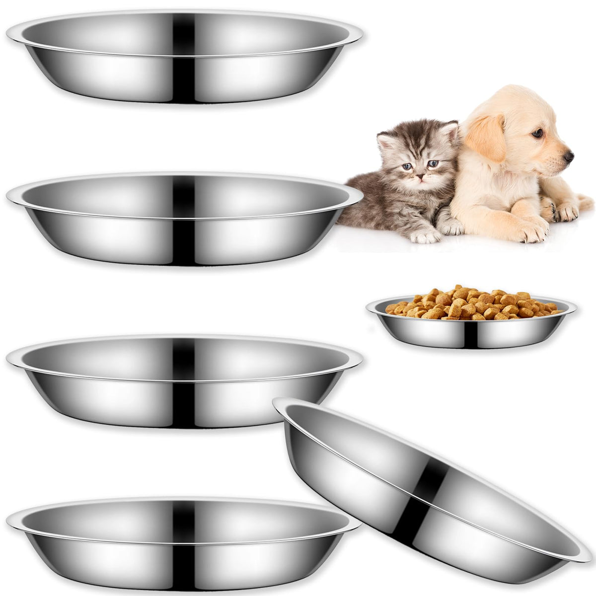 3Packs Cat-Bowls Cat Food Bowl - 4.5 Inch Non-Slip Stainless Steel Small Cat Wet Food Bowl 7 Oz Pet Feeding Bowl Whisker Fatigue Relief Cat Water Bowl for Kitten Puppy Small Dog