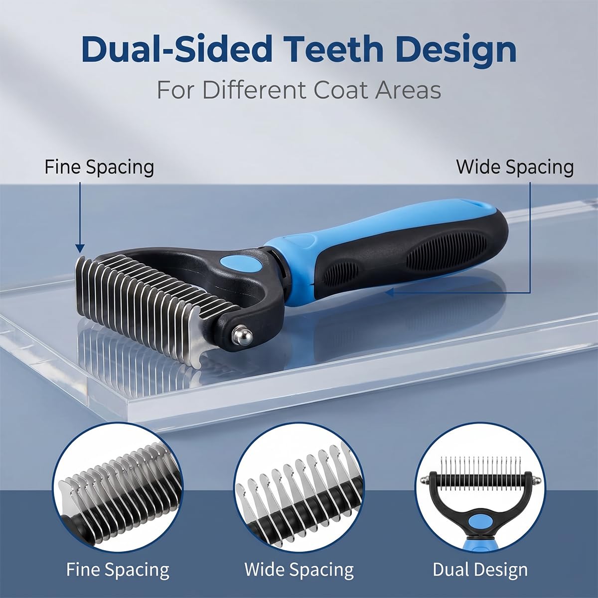 2027New Pet Pro Tool Grooming for Dogs & Cats, Undercoat Rake Dematting Comb for Long Hair Pets, Deshedding Brush for Loose Fur, Tangle Removal and Thick Coat Grooming, 2 Pack(Blue+Pink)