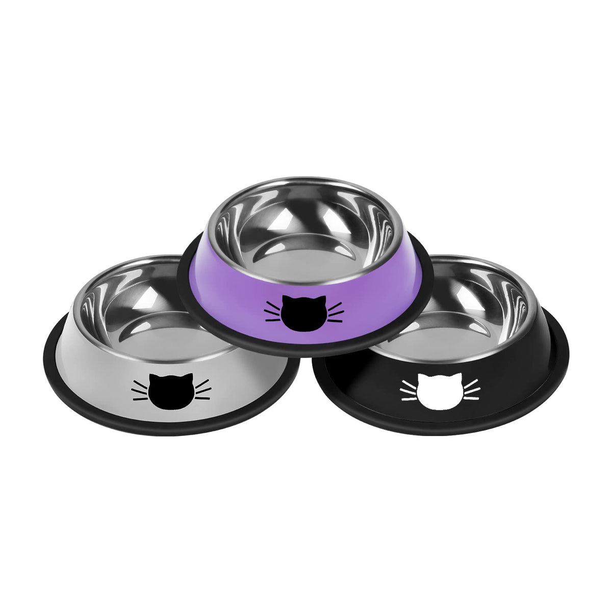 Serentive 2 Pcs Non-Slip Stainless Steel Small Cat Food Bowls - Unbreakable, Thicken 7 Oz Cat Dishes - Indoor, Removable Rubber Base, Easily Clean, Lovely Color