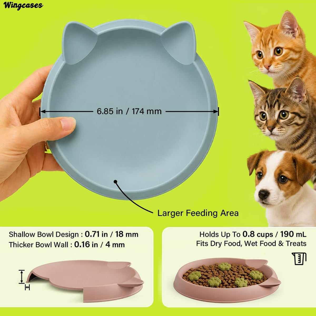 Kitten Food Bowl 2pcs Silicone Cat Bowls Plates for Wet Food