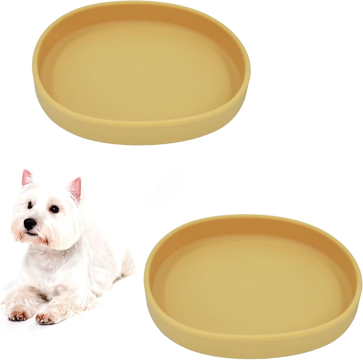 Silicone Cat Dog Bowls, Non Slip Dog Food Cat Feeding Plates, Pet Drinking Bowl for Dry and Wet Food, 10 OZ/330ML Water Bowl for Small Pets 2PCS (Yellow)