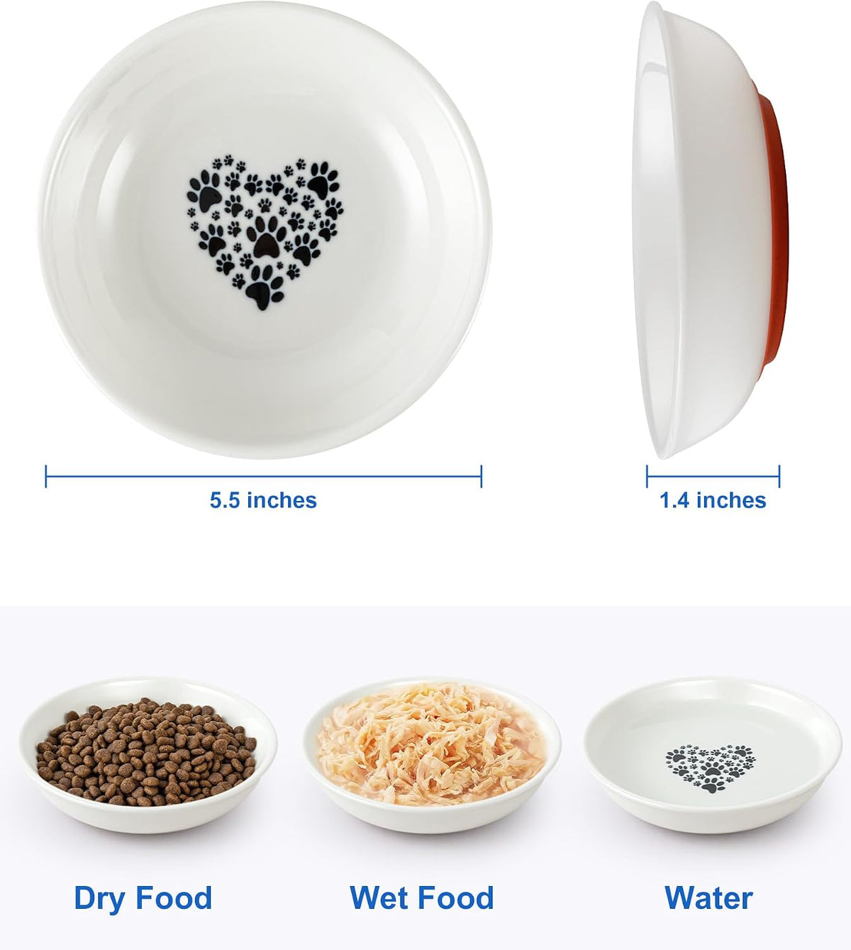 Ceramic Cat Bowl Whisker Friendly, Non-Slip Cat Food Bowls 3-Pack