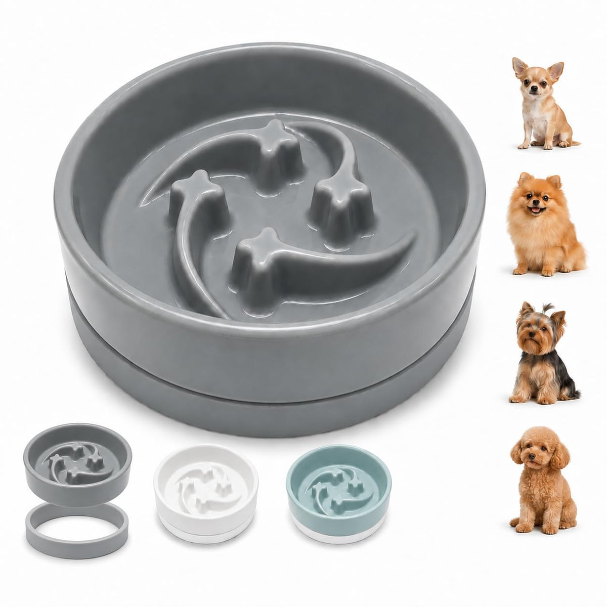 Ceramic Slow Feeder Dog Bowl,0.6 Cup Dog Food Bowl,Small Dogs&Cats,White