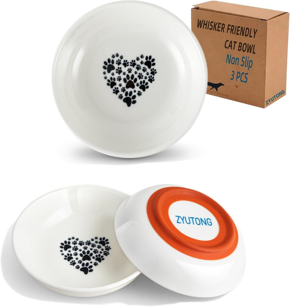 Ceramic Cat Bowl Whisker Friendly, Non-Slip Cat Food Bowls 3-Pack