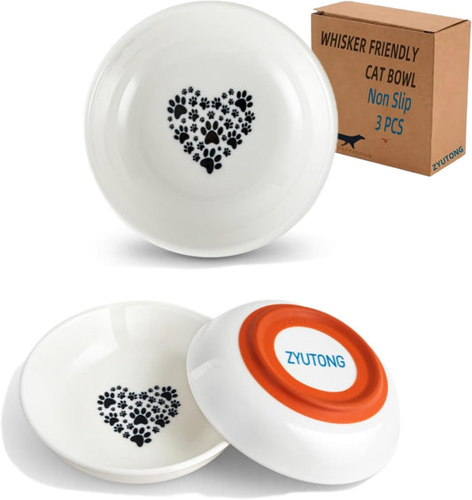 Ceramic Cat Bowl Whisker Friendly, Non-Slip Cat Food Bowls 3-Pack