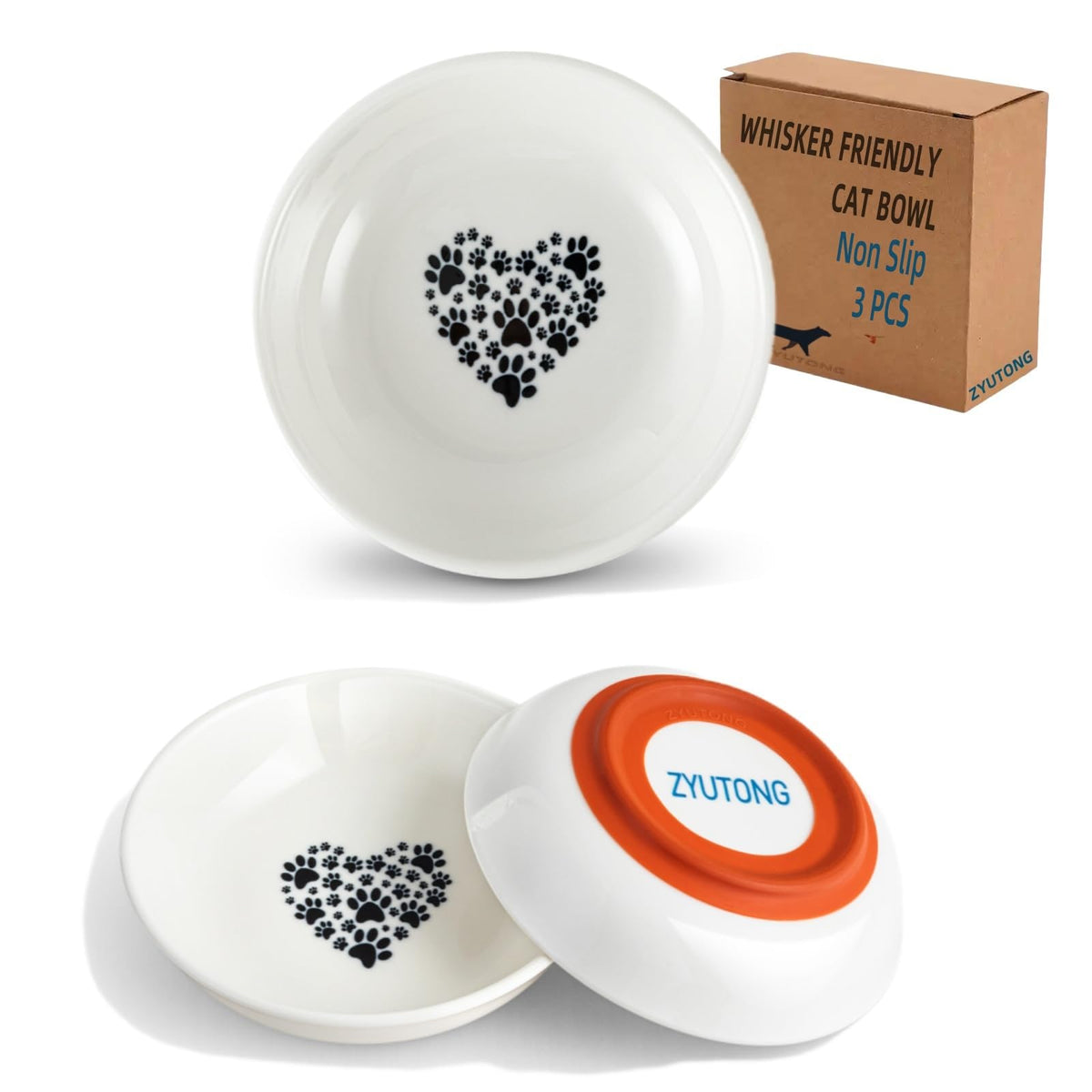 Ceramic Cat Bowl Whisker Friendly, Non-Slip Cat Food Bowls 3-Pack