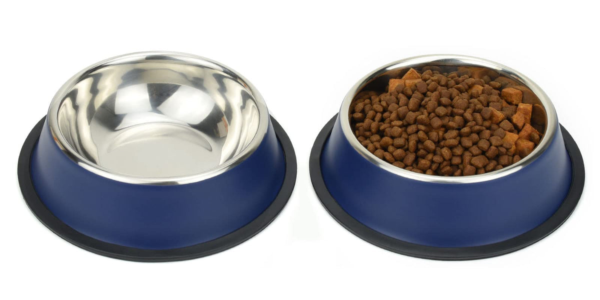 Stainless Steel Dog Bowls, Food and Water Non Slip Anti Skid Stackable Pet Puppy Dishes for Small, Medium and Large Dogs (2 Pack)