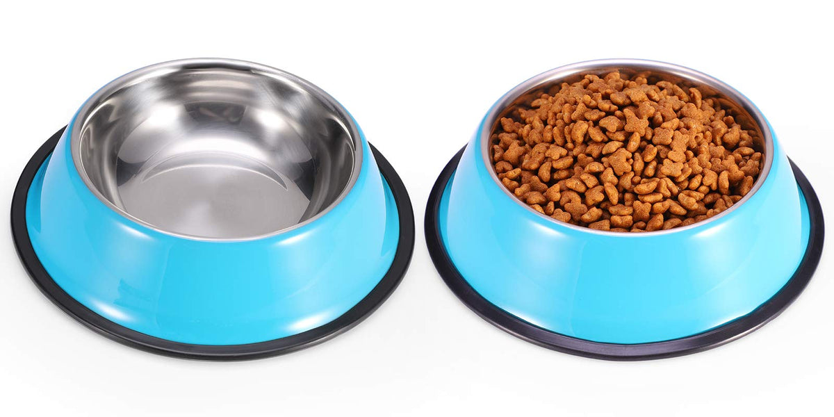Stainless Steel Dog Bowls, Food and Water Non Slip Anti Skid Stackable Pet Puppy Dishes for Small, Medium and Large Dogs (2 Pack)