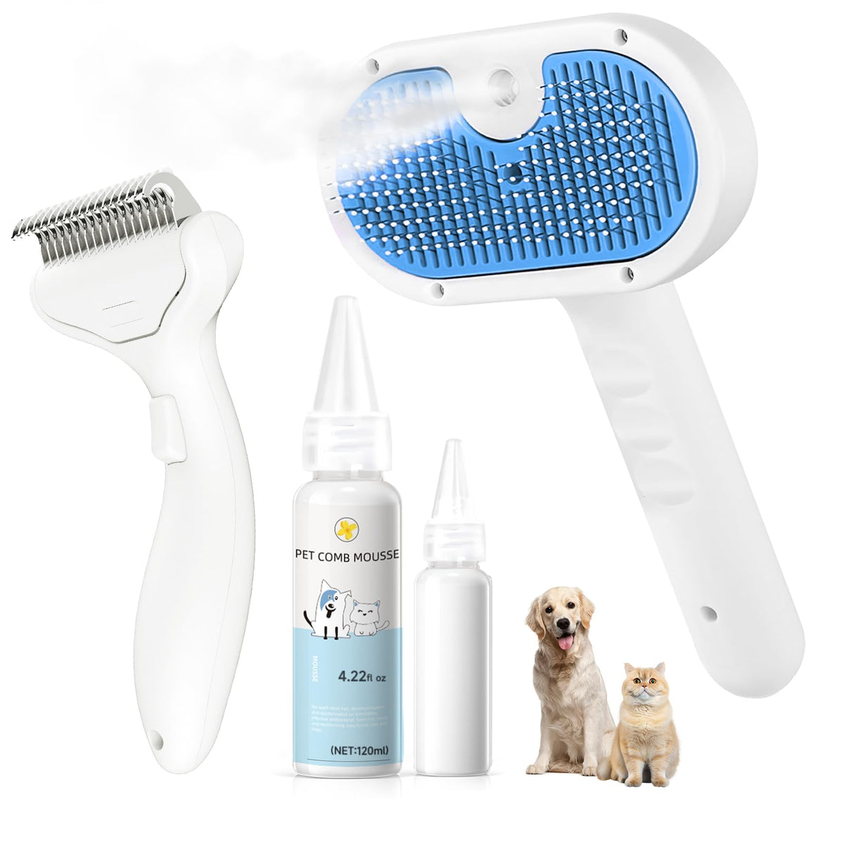 Pet Steam Brush for Dog, cat brushes for indoor cats - 1 Waterless Shampoo