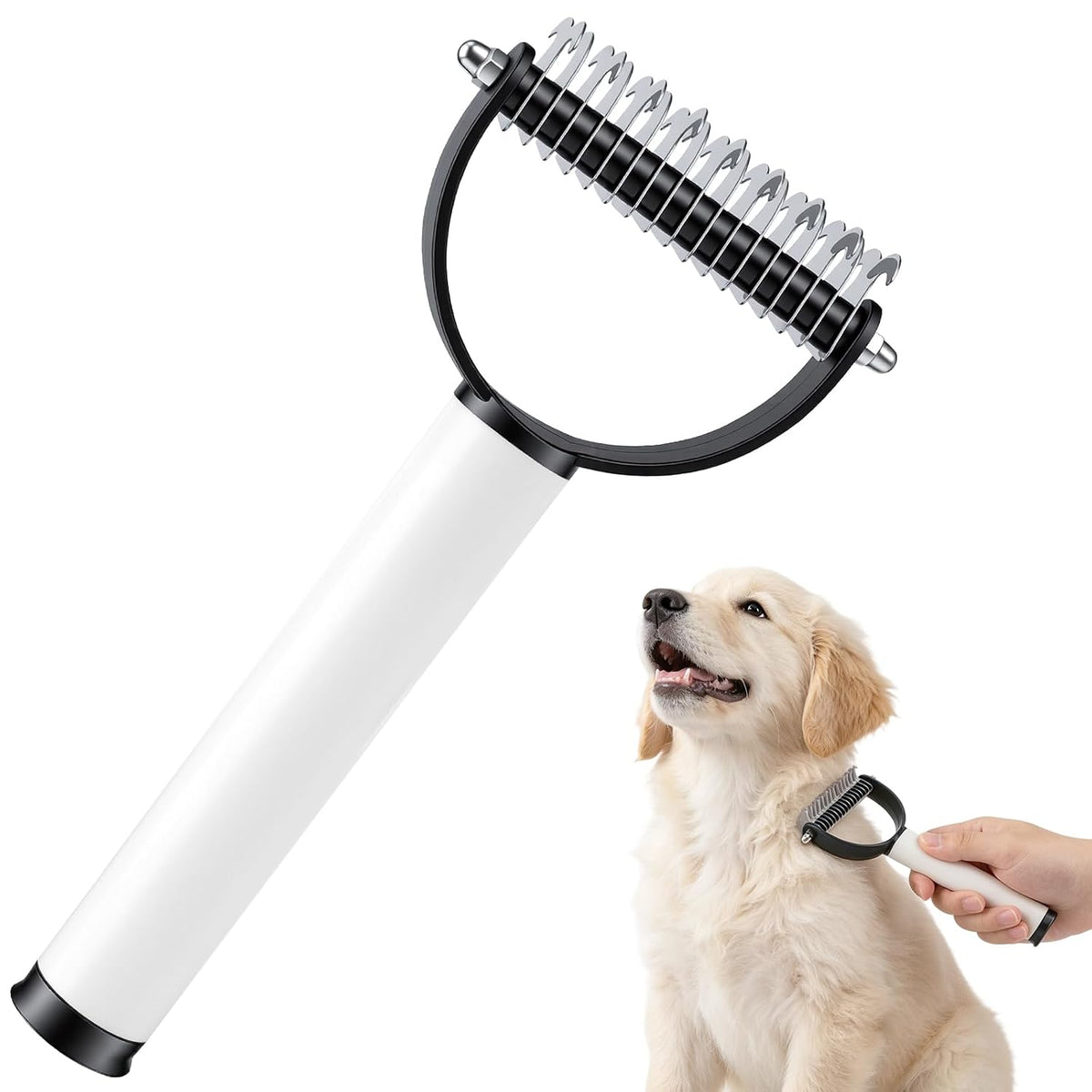Double Sided Dematting Comb for Cats & Dogs, Deshedding Grooming Tool, Gentle Mat Remover Detangler for Long Thick Haired Pets, Shedding & Detangling Brush