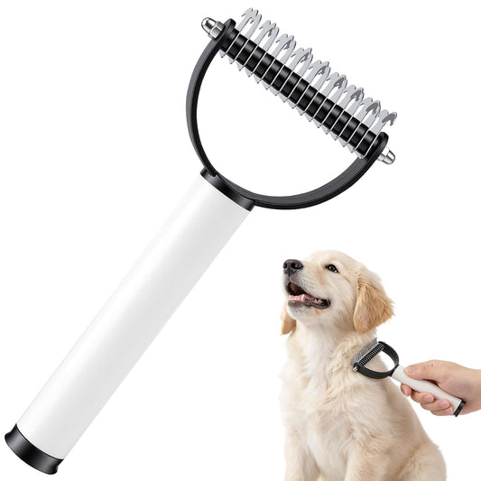 Double Sided Dematting Comb for Cats & Dogs, Deshedding Grooming Tool, Gentle Mat Remover Detangler for Long Thick Haired Pets, Shedding & Detangling Brush